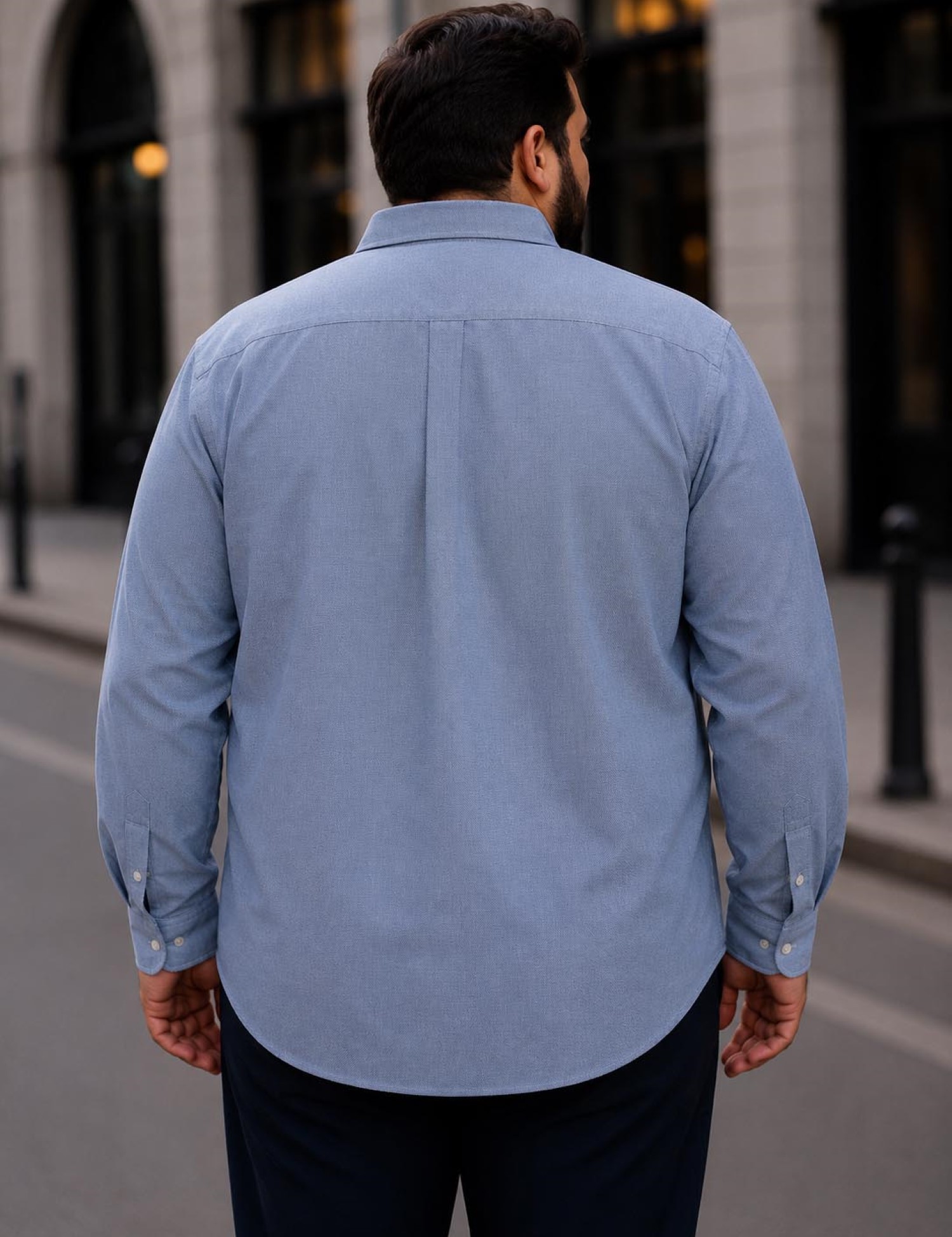 Ανδρικό σιέλ κλασικό πουκάμισο Oxford Plus Size CA2524S φωτογραφία